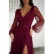 Rochie vaporoasa lunga burgundy din tulle cu maneca lunga SplendorB 5 - dyandra.ro
