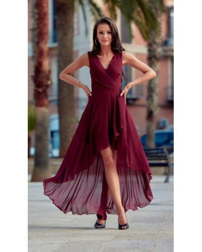 Rochie lunga din voal burgundy asimetrica vaporoasa petrecuta Fiona Rochie lunga din voal burgundy asimetrica vaporoasa petrecuta Fiona - dyandra.ro