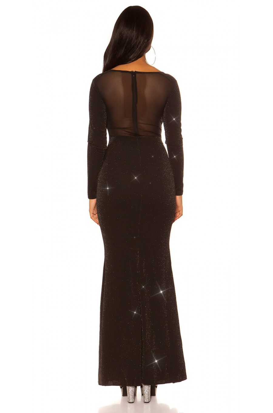 Rochie eleganta de seara lunga, lurex, neagra, mulata, cu maneca lunga, Akma 4 - dyandra.ro