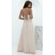 Rochie lunga din tulle si paiete bej cu bustul tip corset si umerii goi Bella 3 - dyandra.ro