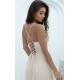 Rochie lunga din tulle si paiete bej cu bustul tip corset si umerii goi Bella 4 - dyandra.ro