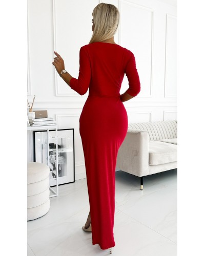 Rochie lunga rosie mulata din glitter Annushka - dyandra.ro