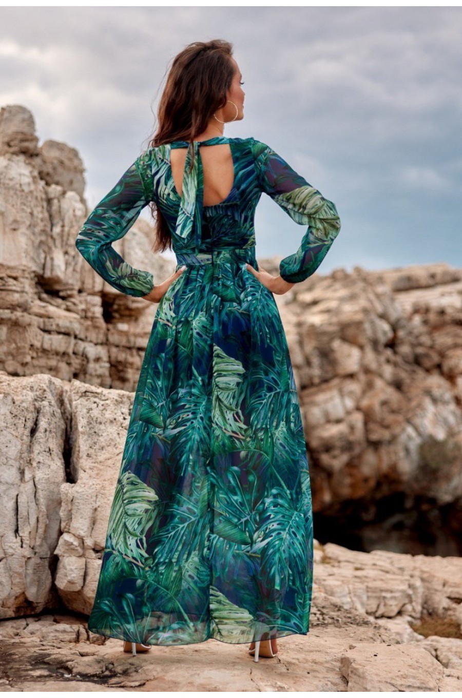 Rochie de vara lunga din voal verde vaporoasa cu maneca lunga Anamaria Rochie de vara lunga din voal verde vaporoasa cu maneca lunga Anamaria 3 - dyandra.ro