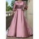 Rochie eleganta de ocazie lunga, din satin, roz pal, cu maneca lunga, vaporoasa, Larisa  3 - dyandra.ro