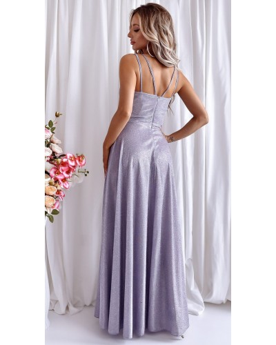 Rochie eleganta lunga, bumbac cu glitter baby blue cu reflexii roz, TifaniW - dyandra.ro