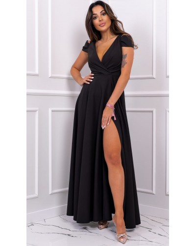 Rochie lunga neagra cu umerii goi Gala2 - dyandra.ro