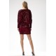 Rochie scurta din catifea burgundy cu paiete si maneca lunga Dana1 3 - dyandra.ro