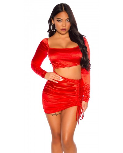 Rochie de club scurta, rosie, mulata, drapata, Afia - dyandra.ro