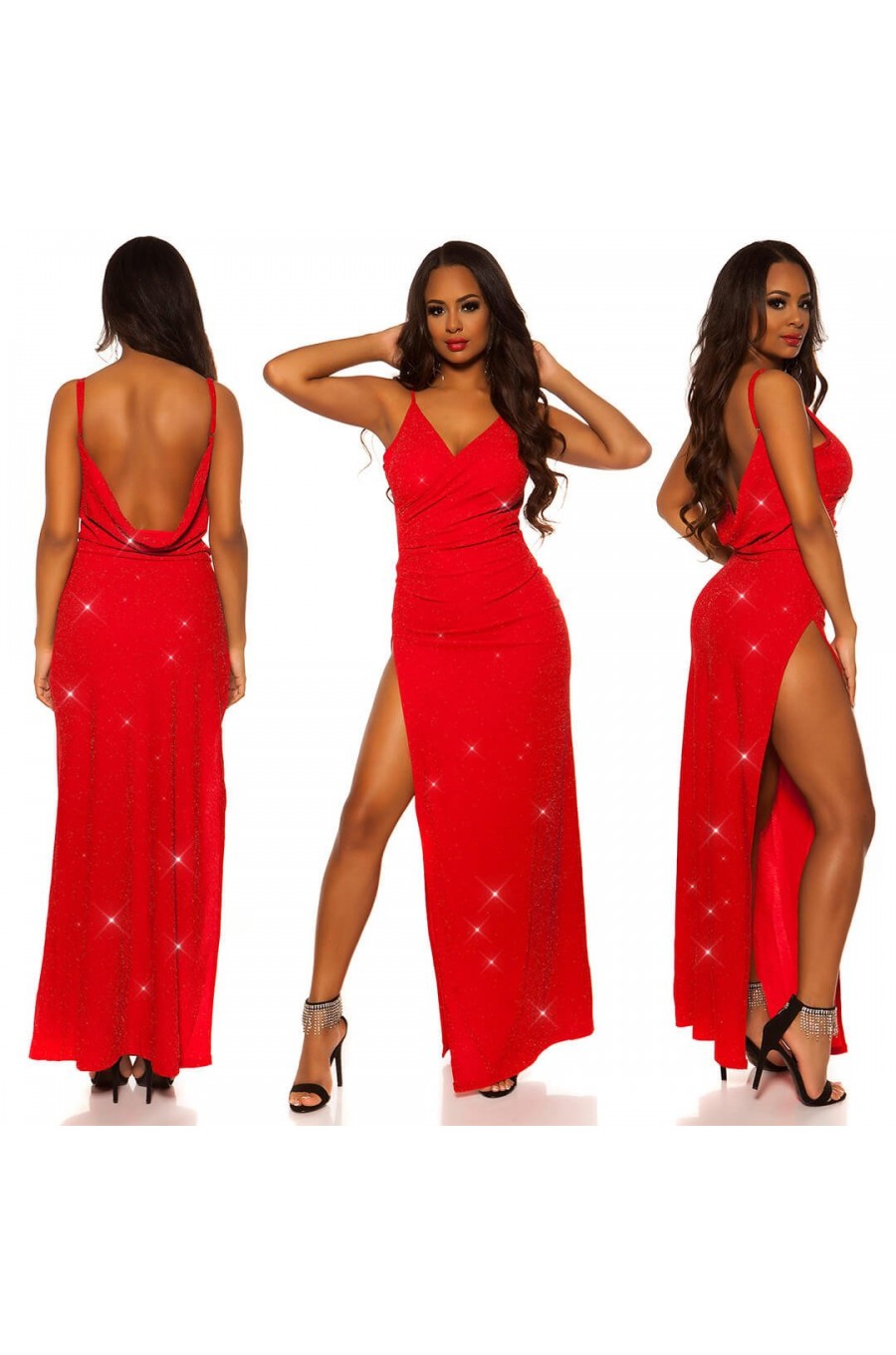 Rochie lunga rosie mulata cu spatele gol RedCarpet 5 - dyandra.ro