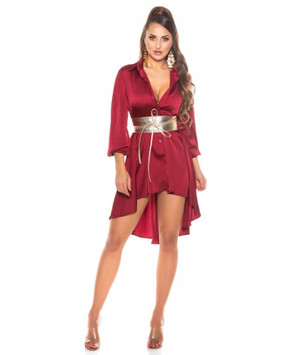 Rochie scurta, tip camasa, burgundy, asimetrica, Sabrina - dyandra.ro
