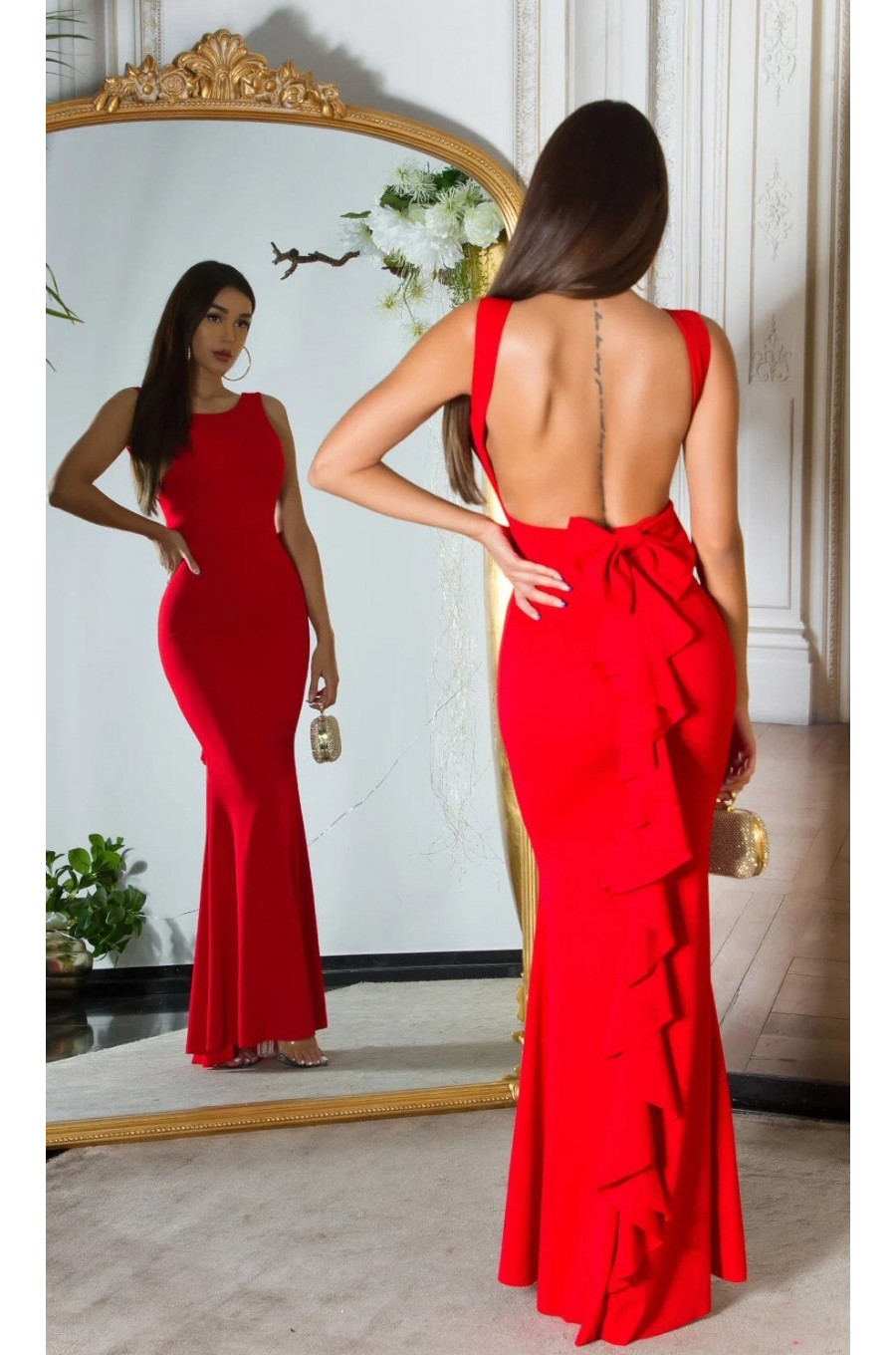 Rochie eleganta lunga, rosie, mulata, tip sirena, Lace 5 - dyandra.ro