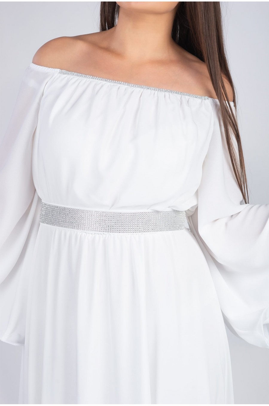 Rochie cununie civila, din voal, alba lunga, in marimi mari, Cinderella 3 - dyandra.ro