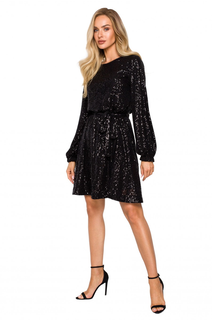 Rochie midi, paiete, neagra, cu maneca lunga, Naomi Rochie midi, paiete, neagra, cu maneca lunga, Naomi 1 - dyandra.ro