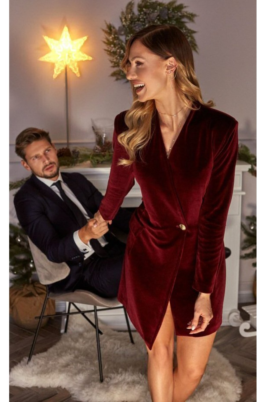 Rochie scurta din catifea burgundy tip blazer Janinne Rochie scurta din catifea burgundy tip blazer Janinne 4 - dyandra.ro