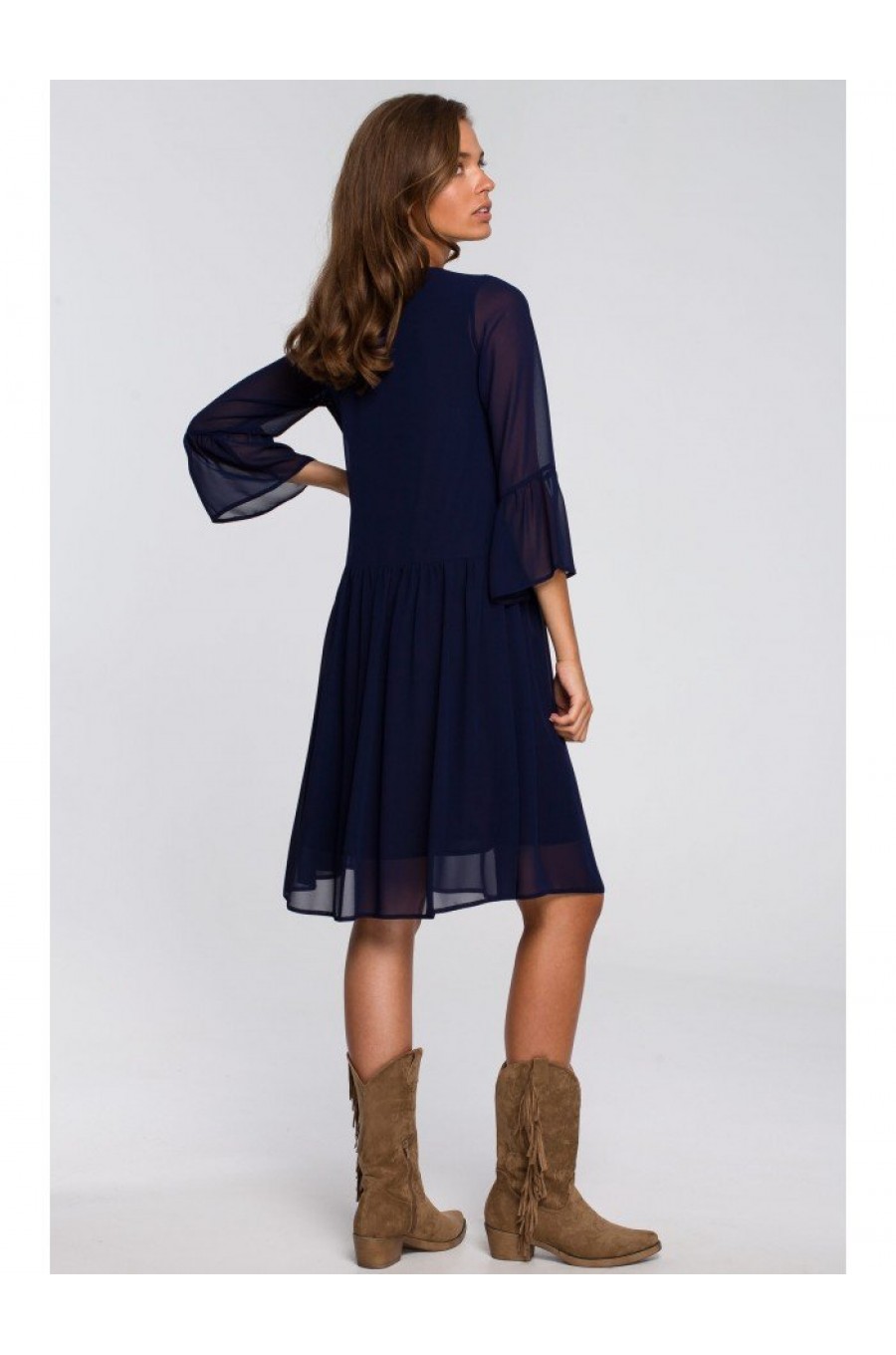 Rochie midi din chiffon bleumarin vaporoasa Rocio Rochie midi din chiffon bleumarin vaporoasa Rocio 2 - dyandra.ro