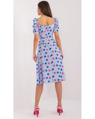 Rochie midi, bleu cu floricele, in clos, cu maneca trei sferturi, Arissa1 Rochie midi, bleu cu floricele, in clos, cu maneca trei sferturi, Arissa1 - dyandra.ro