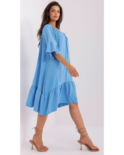 Rochie de vara midi, albastra, oversize, cu volane, vaporoasa, Makadamia - dyandra.ro