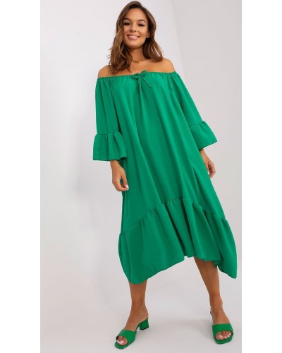 Rochie de vara midi, verde, oversize, cu volane, vaporoasa, Makadamia - dyandra.ro