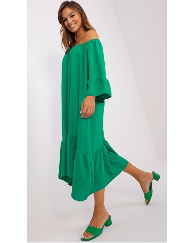 Rochie de vara midi, verde, oversize, cu volane, vaporoasa, Makadamia - dyandra.ro
