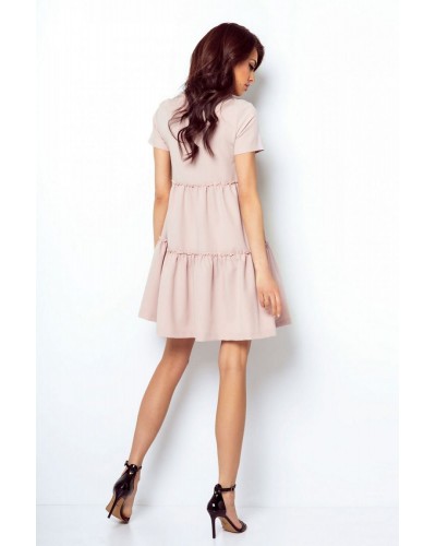 Rochie de vara roz pudrat vaporoasa cu volane din vascoza Anuva - dyandra.ro