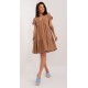 Rochie de vara scurta, din bumbac, maro, croi A, cu volan lat, Nedia Rochie de vara scurta, din bumbac, maro, croi A, cu volan lat, Nedia 2 - dyandra.ro