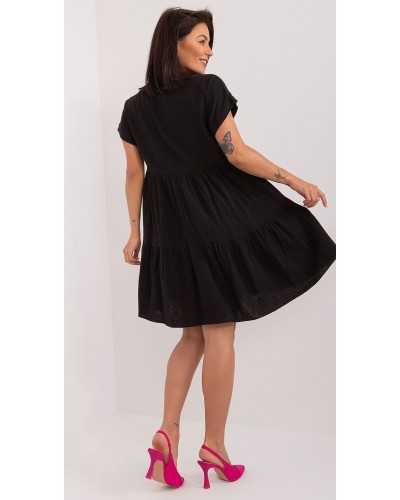 Rochie de vara scurta, din bumbac, neagra, croi A, cu volan lat, Nedia - dyandra.ro