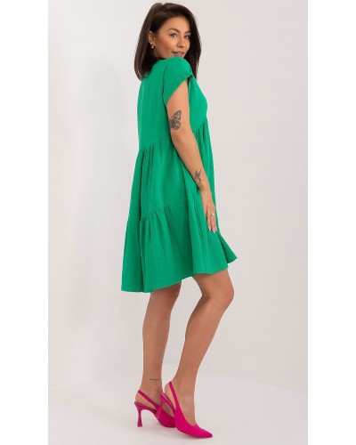 Rochie de vara scurta, din bumbac, verde, croi A, cu volan lat, Nedia - dyandra.ro