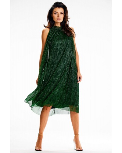 Rochie midi verde cu glitter cu guler halter Taylor - dyandra.ro