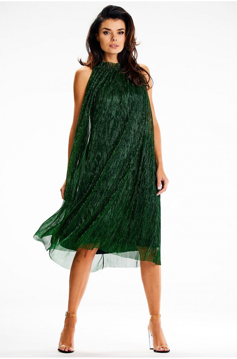 Rochie midi verde cu glitter cu guler halter Taylor 1 - dyandra.ro