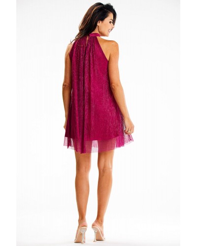 Rochie scurta din glitter roz fucsia cu guler halter Harper Rochie scurta din glitter roz fucsia cu guler halter Harper - dyandra.ro