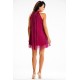 Rochie scurta din glitter roz fucsia cu guler halter Harper 3 - dyandra.ro