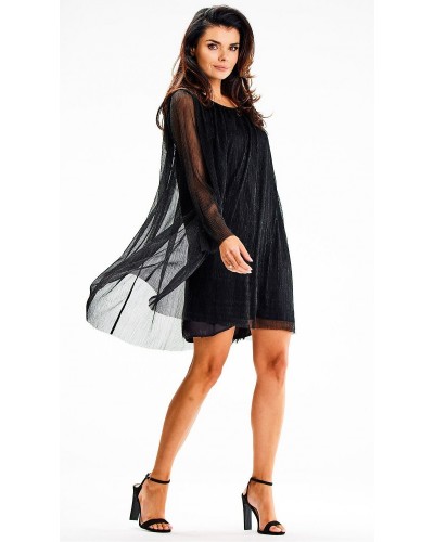 Rochie scurta neagra din glitter cu maneca lunga Kyelle1 Rochie scurta neagra din glitter cu maneca lunga Kyelle1 - dyandra.ro