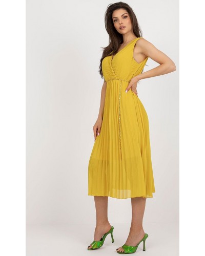 Rochie din voal galbena plisata petrecuta Cipriana3 - dyandra.ro