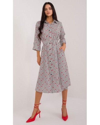 Rochie tip camasa neagra cu dungi cu maneca trei sferturi Saila1 - dyandra.ro