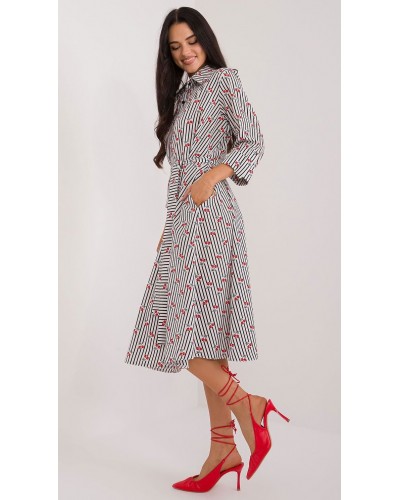 Rochie tip camasa neagra cu dungi cu maneca trei sferturi Saila1 - dyandra.ro