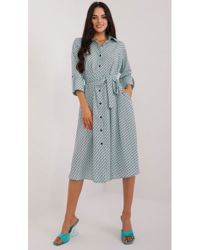 Rochie midi tip camasa verde cu maneca trei sferturi Saila - dyandra.ro