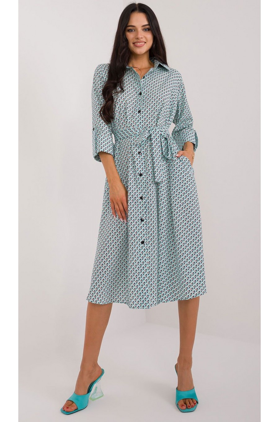 Rochie midi tip camasa verde cu maneca trei sferturi Saila Rochie midi tip camasa verde cu maneca trei sferturi Saila 1 - dyandra.ro