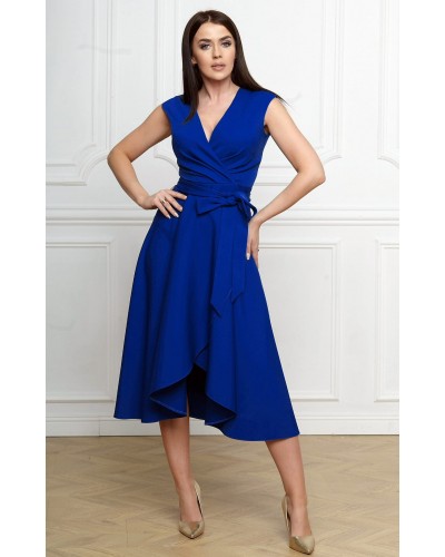 Rochie eleganta midi albastra petrecuta asimetrica Greta2 - dyandra.ro