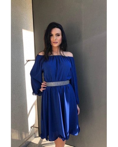 Rochie midi albastra din voal vaporoasa Alexia Rochie midi albastra din voal vaporoasa Alexia - dyandra.ro