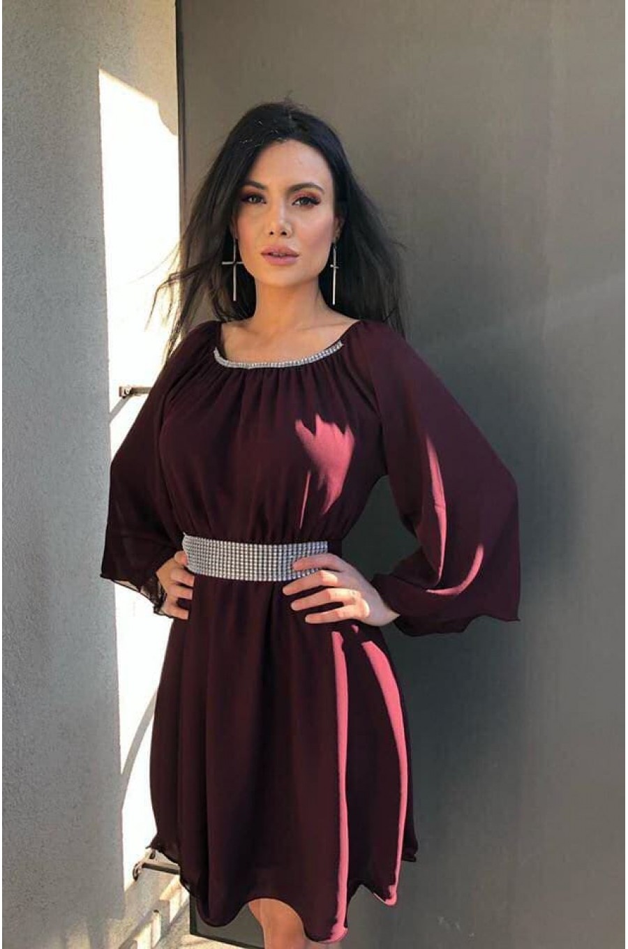Rochie de ocazie midi vaporoasa din voal mov Alexia Rochie de ocazie midi vaporoasa din voal mov Alexia 1 - dyandra.ro