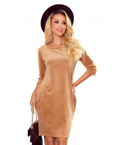 Rochii, Rochie scurta catifea bej Dalyna - dyandra.ro