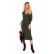 Rochie tricotata, eleganta, midi, kaki, cu decolteu plic Danyela 4 - dyandra.ro