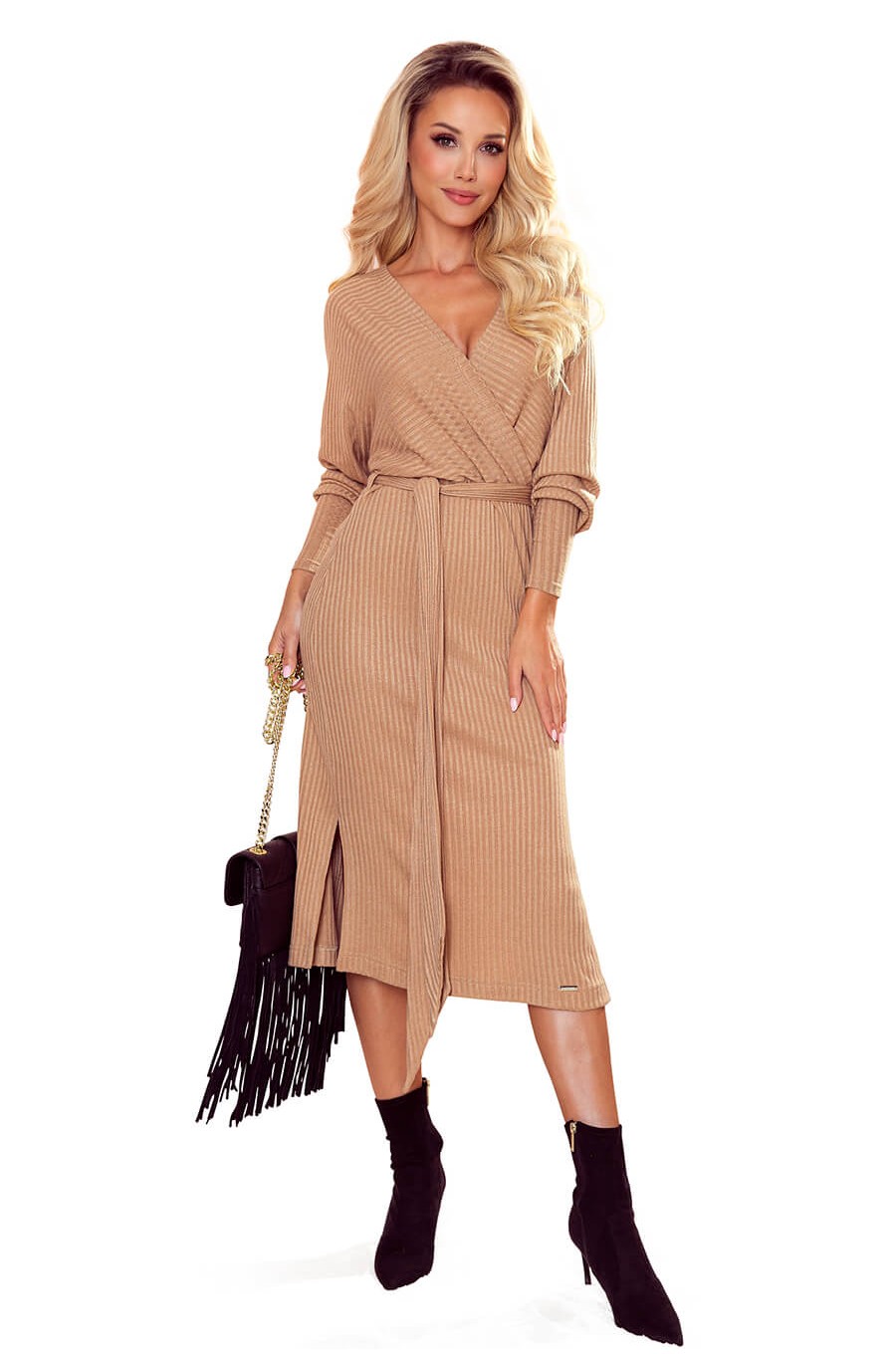 Rochie midi bej tricotata cu maneca lunga Danyela Rochie midi bej tricotata cu maneca lunga Danyela 3 - dyandra.ro