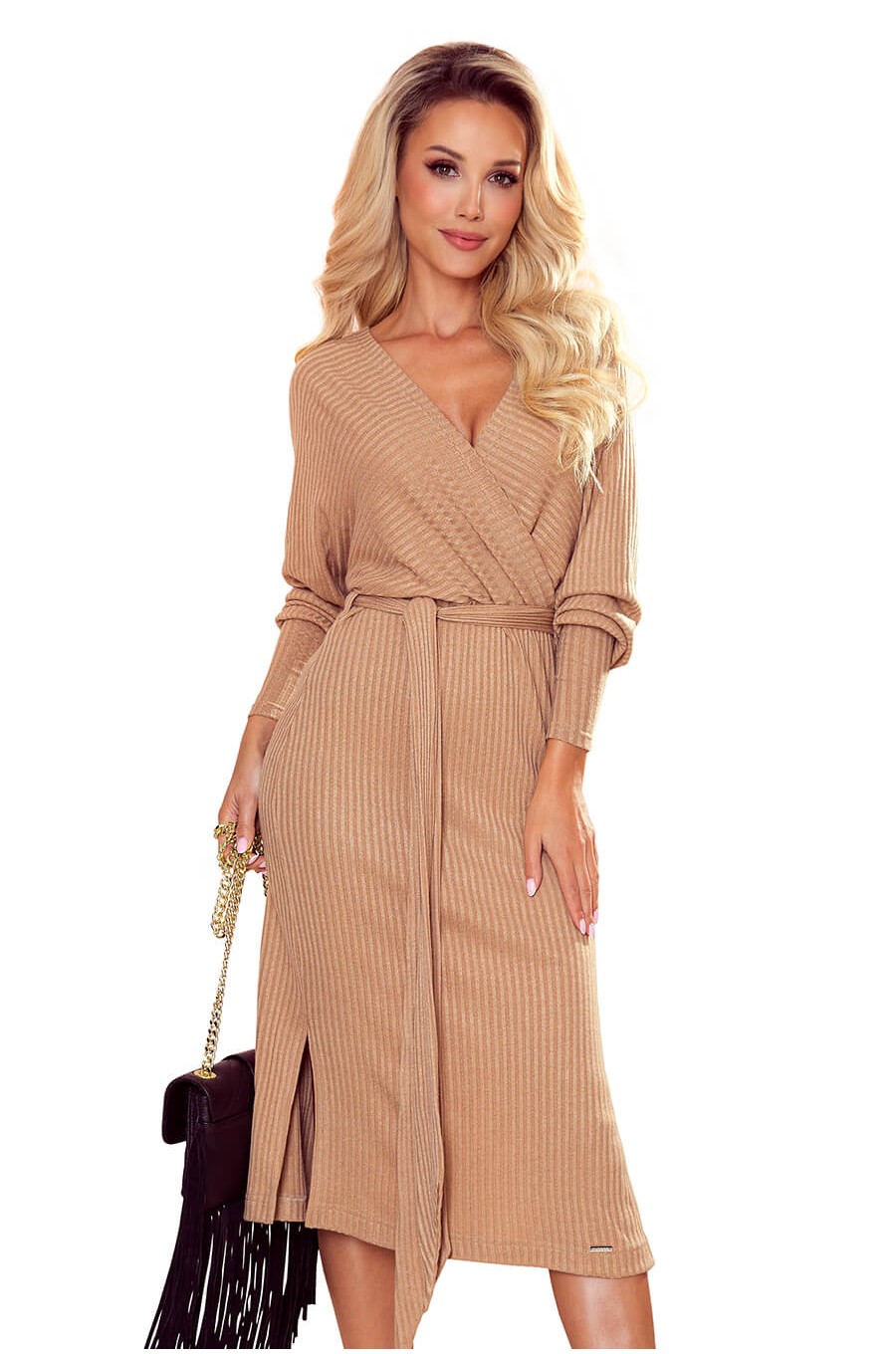 Rochie midi bej tricotata cu maneca lunga Danyela Rochie midi bej tricotata cu maneca lunga Danyela 1 - dyandra.ro
