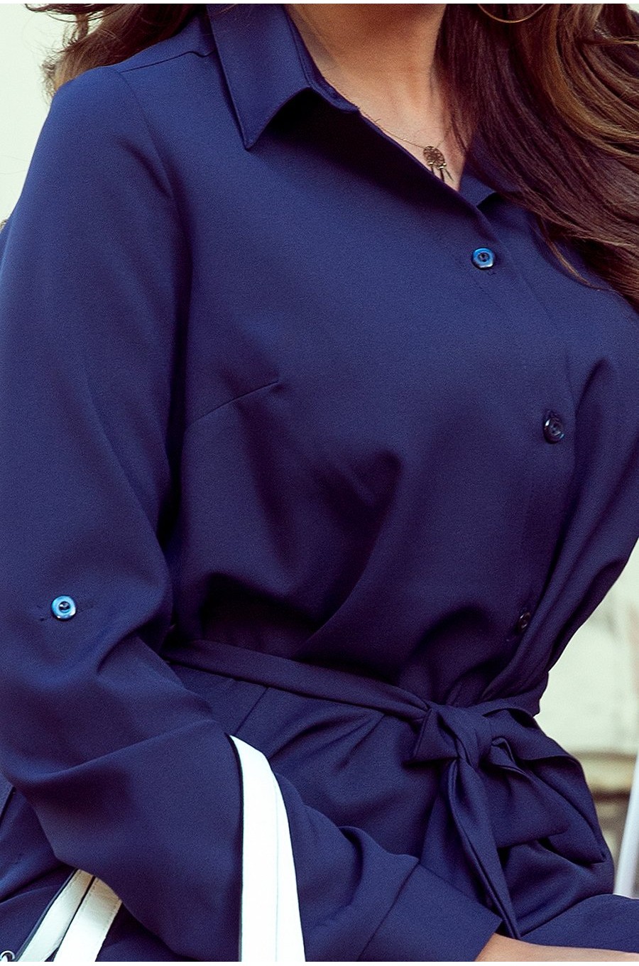 Rochie scurta tip camasa bleumarin navy Johanna 5 - dyandra.ro