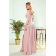 Rochie de seara eleganta roz pal din dantela vaporoasa cu maneca lunga Allegria 4 - dyandra.ro