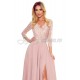 Rochie de seara eleganta roz pal din dantela vaporoasa cu maneca lunga Allegria 5 - dyandra.ro