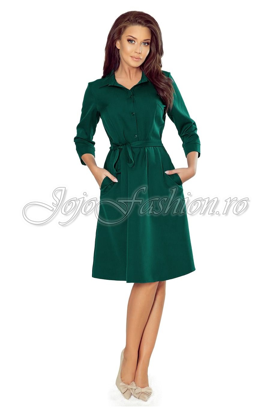Rochie verde tip camasa cu maneca lunga Melina Rochie verde tip camasa cu maneca lunga Melina 2 - dyandra.ro