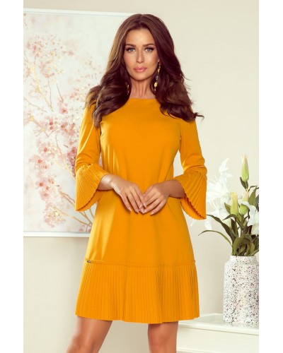 Rochie scurta, galben mustar, cu volan plisat, Codruta Rochie scurta, galben mustar, cu volan plisat, Codruta - dyandra.ro