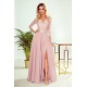 Rochie de seara eleganta roz pal din dantela vaporoasa cu maneca lunga Allegria 2 - dyandra.ro